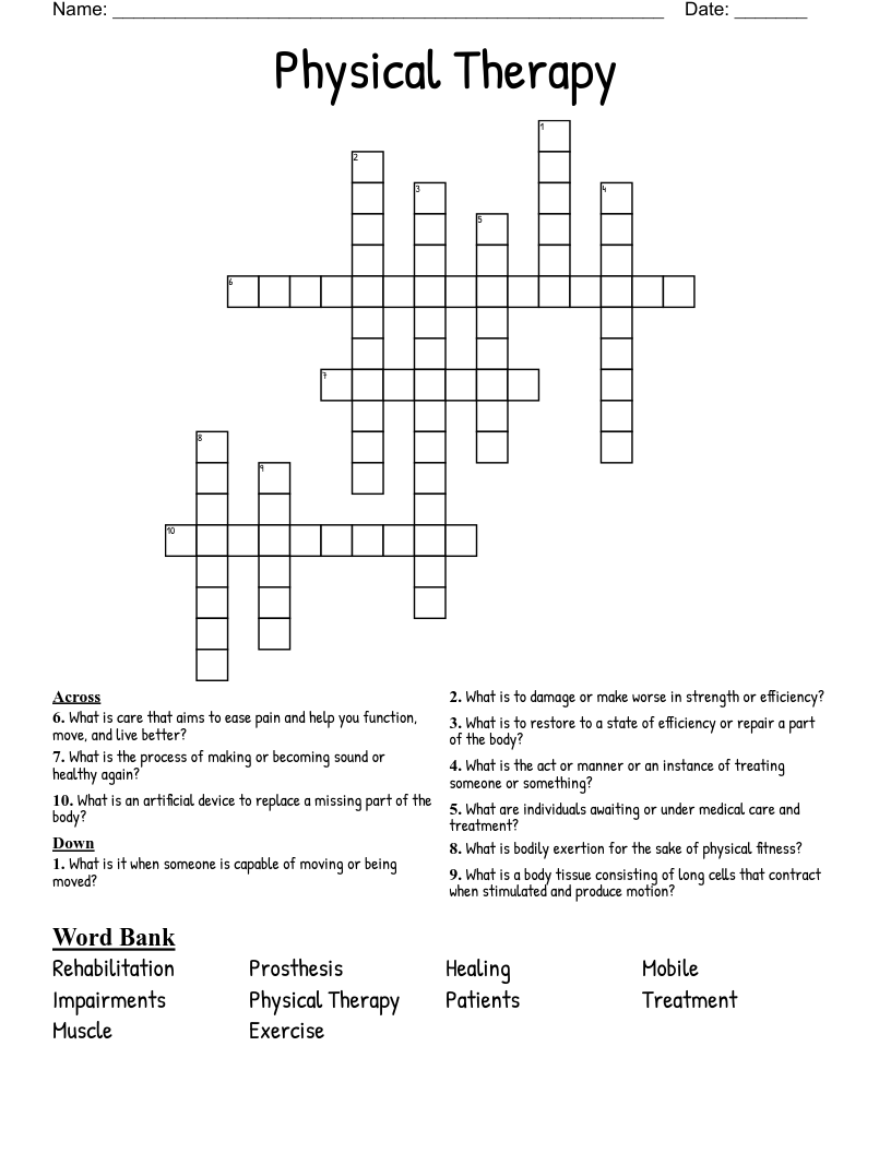 Physical Therapy Crossword