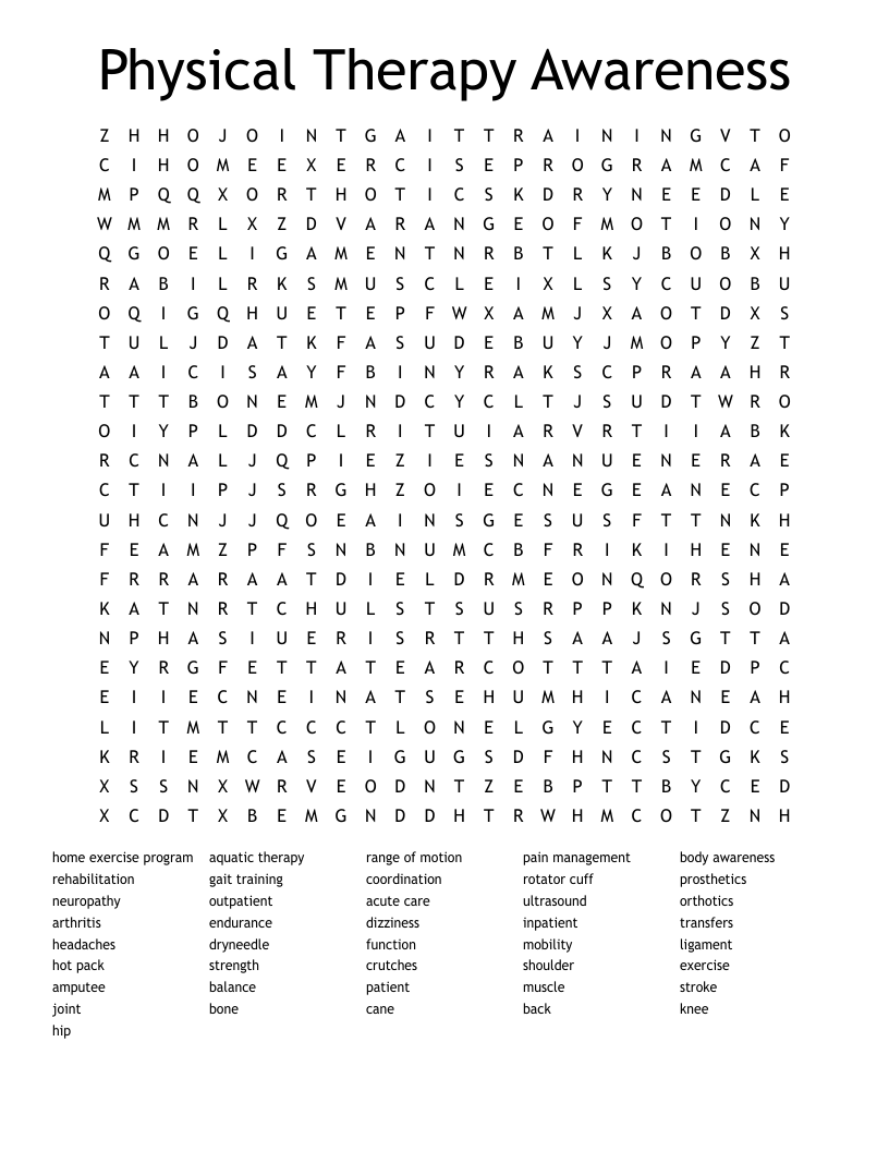 Physical Therapy Awareness Word Search