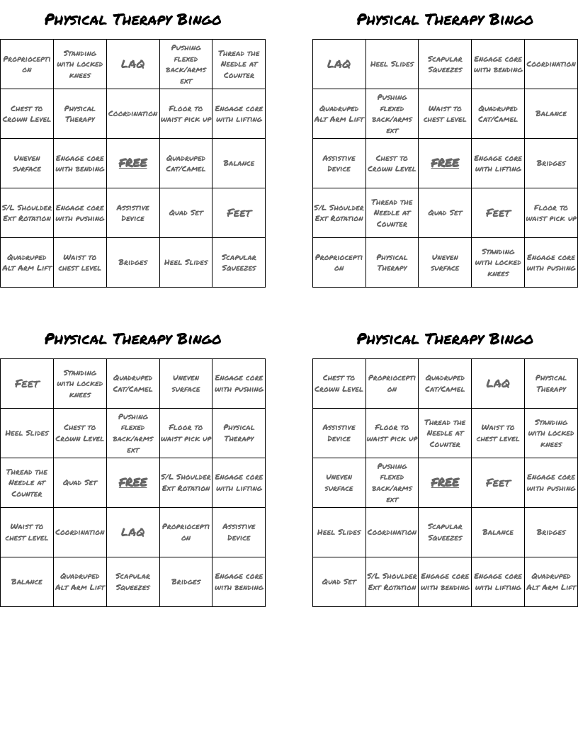 Physical Therapy Bingo