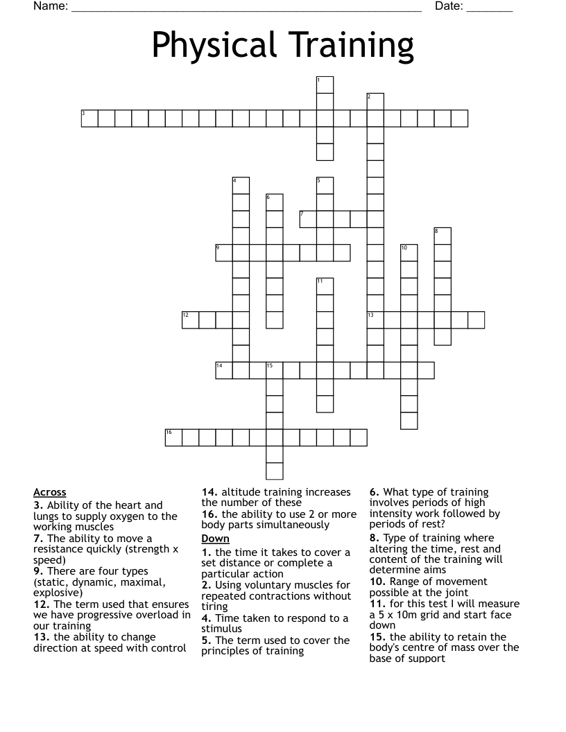 Physical Training Crossword