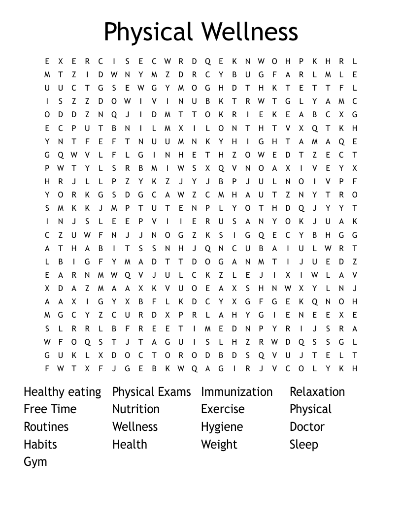 Physical Wellness Word Search