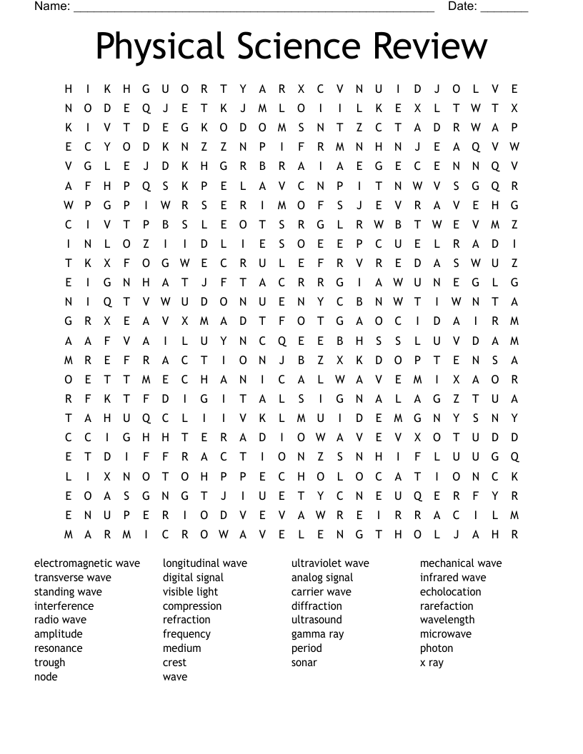 Physical  Science Review Word Search
