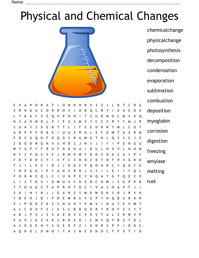 Physical and Chemical Changes Word Search