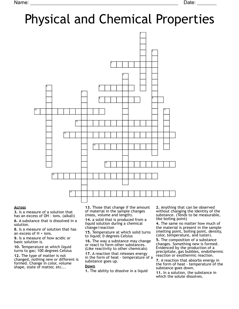 Physical and Chemical Properties Crossword