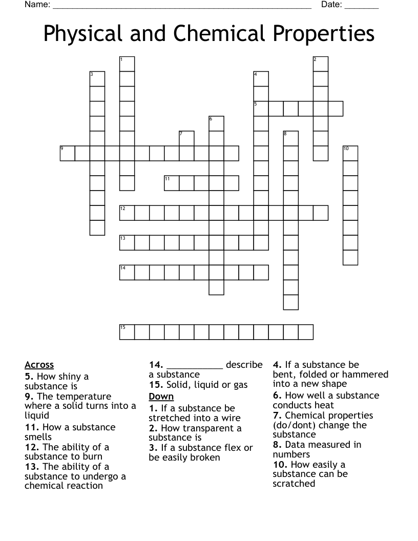 Physical and Chemical Properties Crossword