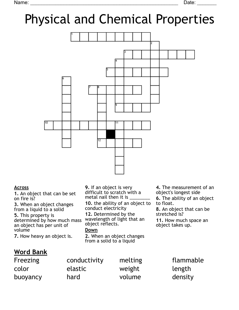Physical and Chemical Properties Crossword