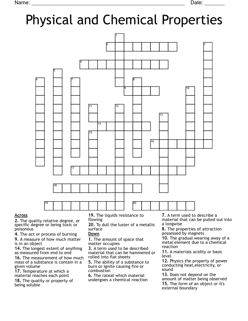 Physical and Chemical Properties Crossword