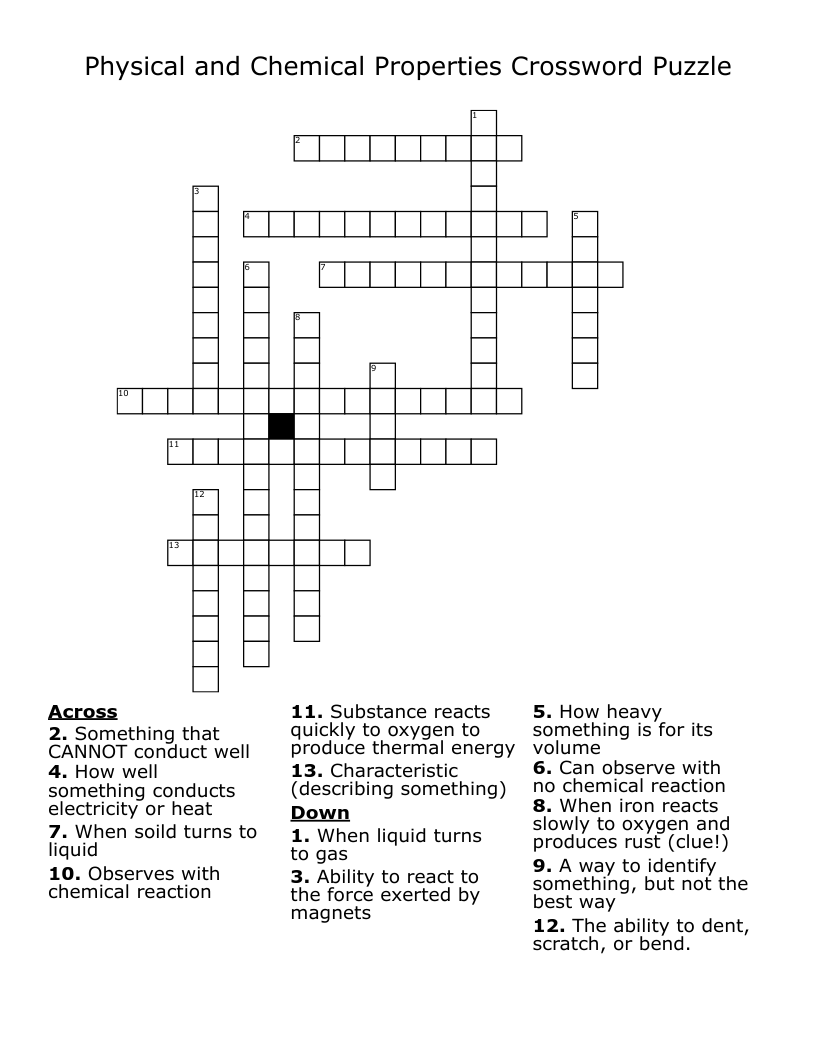 Physical and Chemical Properties Crossword Puzzle