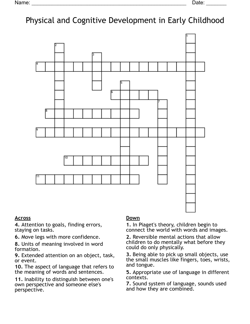 Physical and Cognitive Development in Early Childhood Crossword