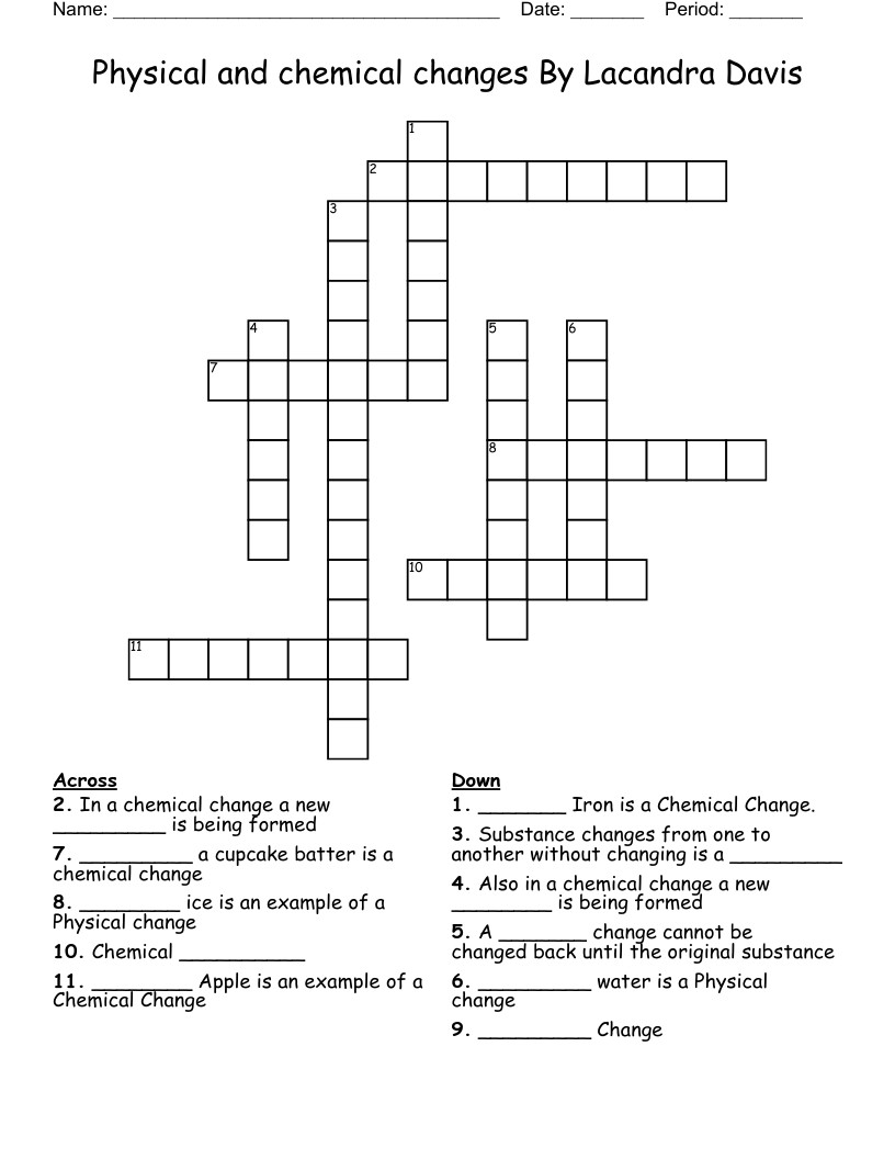 Physical and chemical changes By Lacandra Davis Crossword