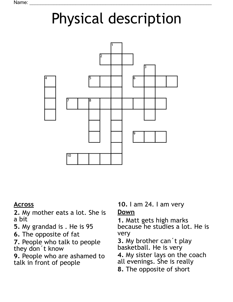 Physical description Crossword