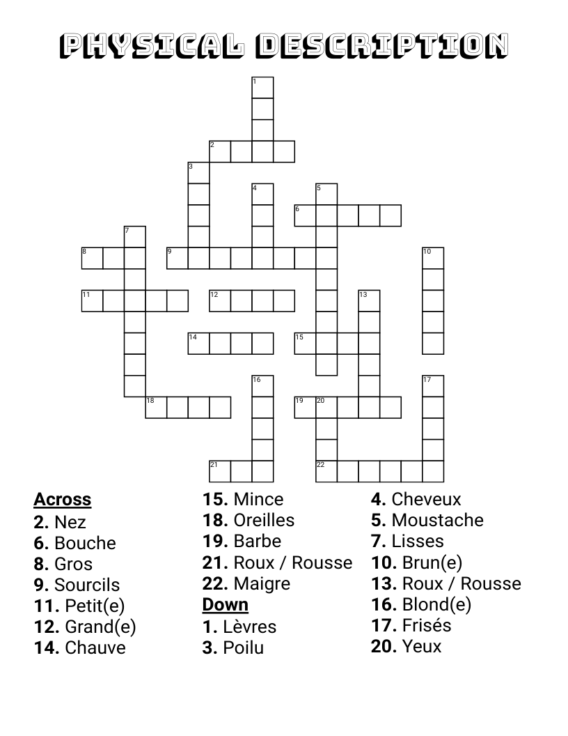 Physical description Crossword