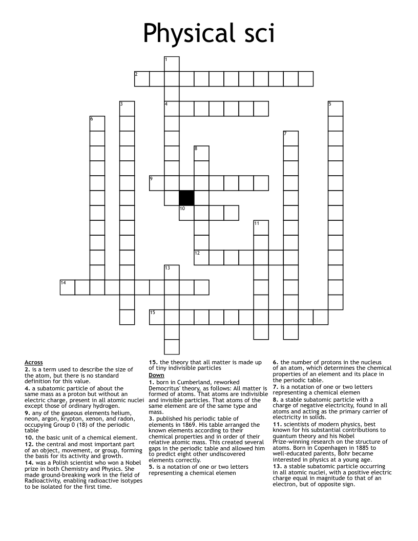 Physical sci  Crossword