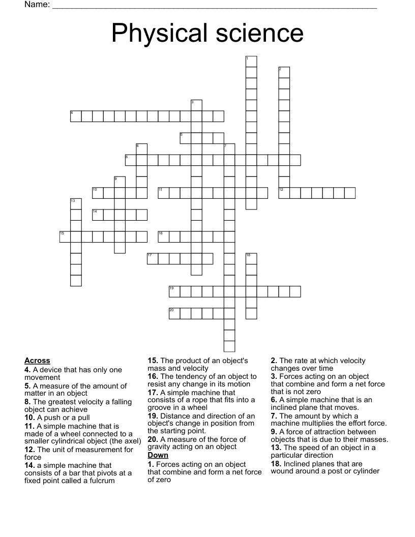 Physical science Crossword