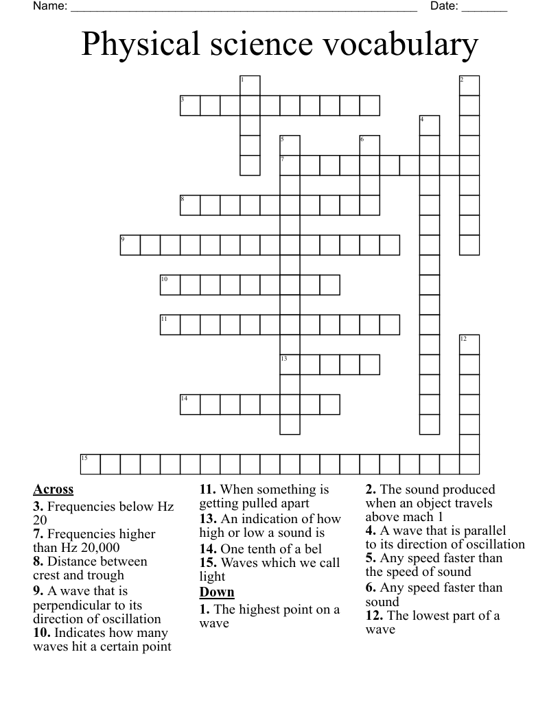 Physical science vocabulary Crossword