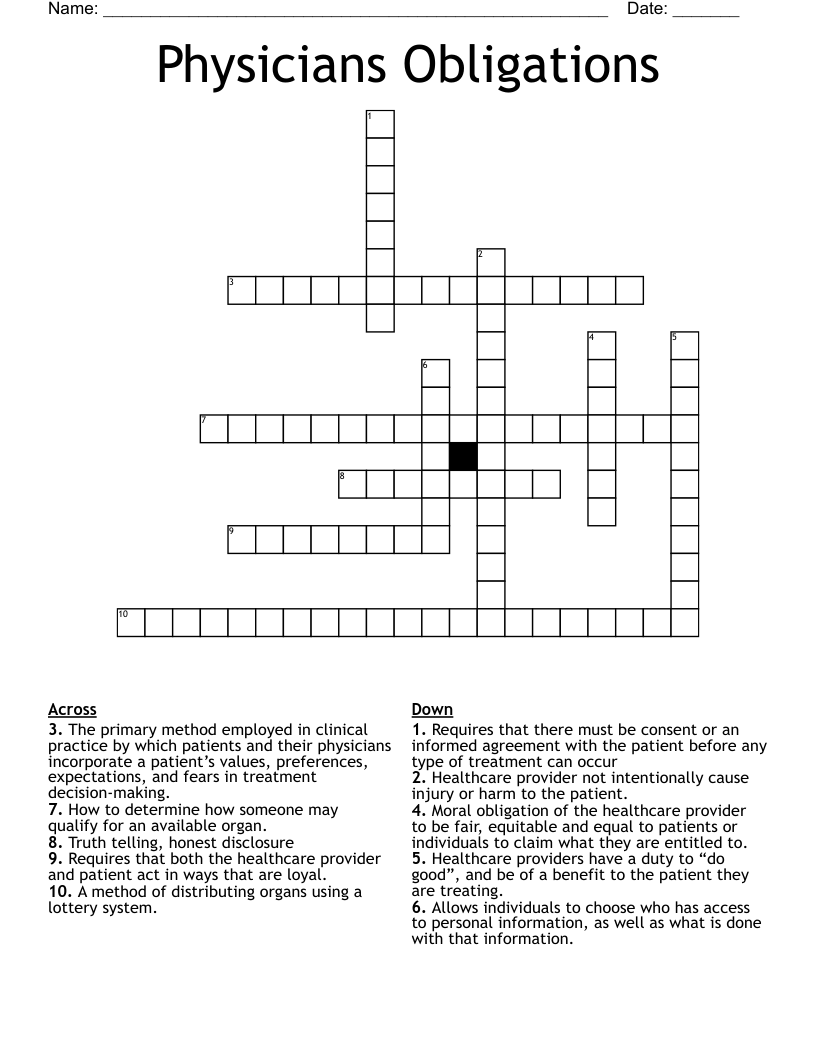 Physicians Obligations Crossword