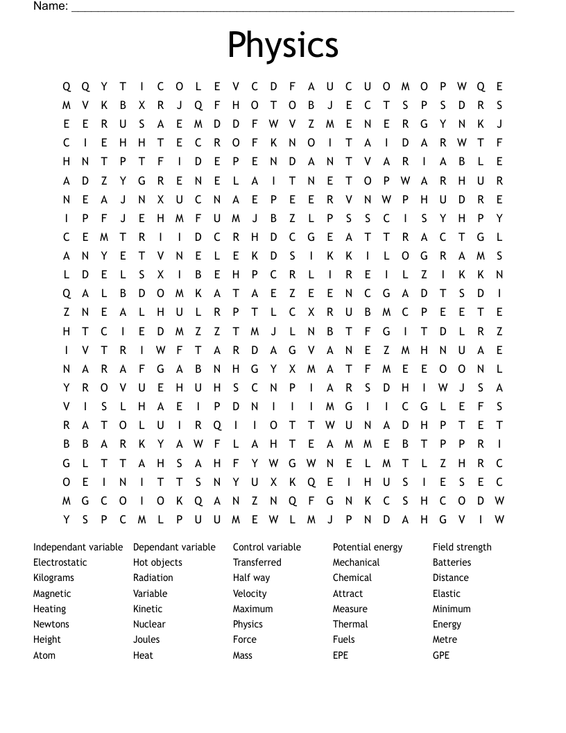 Physics Word Search
