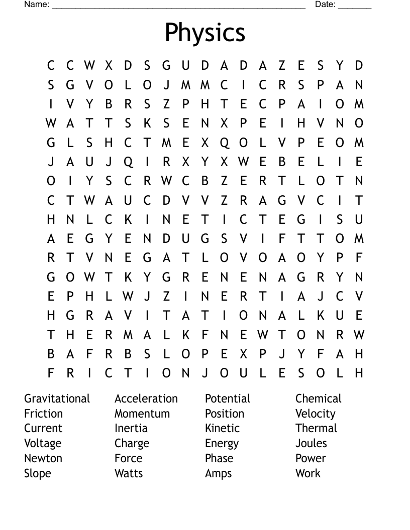 Physics Word Search