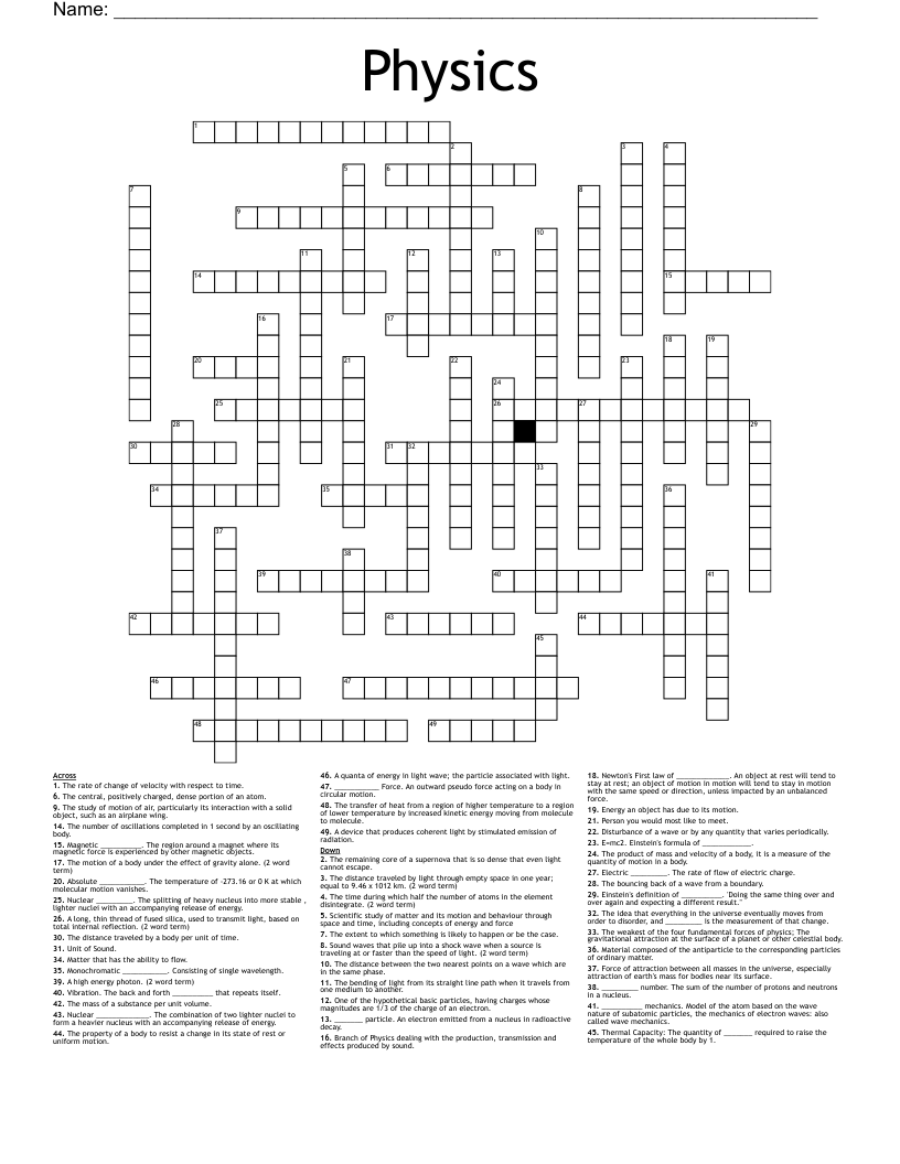 Physics Crossword