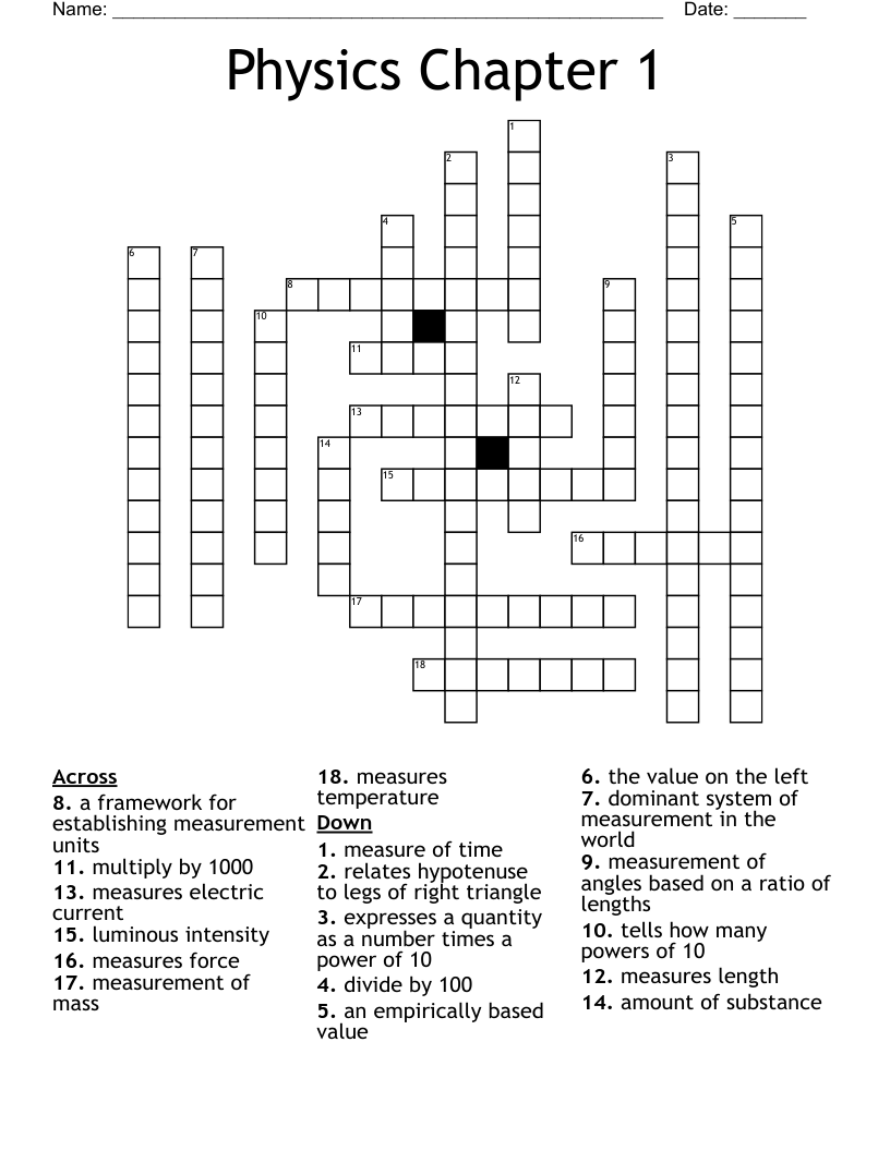 Physics Chapter 1 Crossword