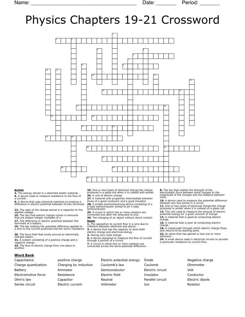 Physics Chapters 19-21 Crossword