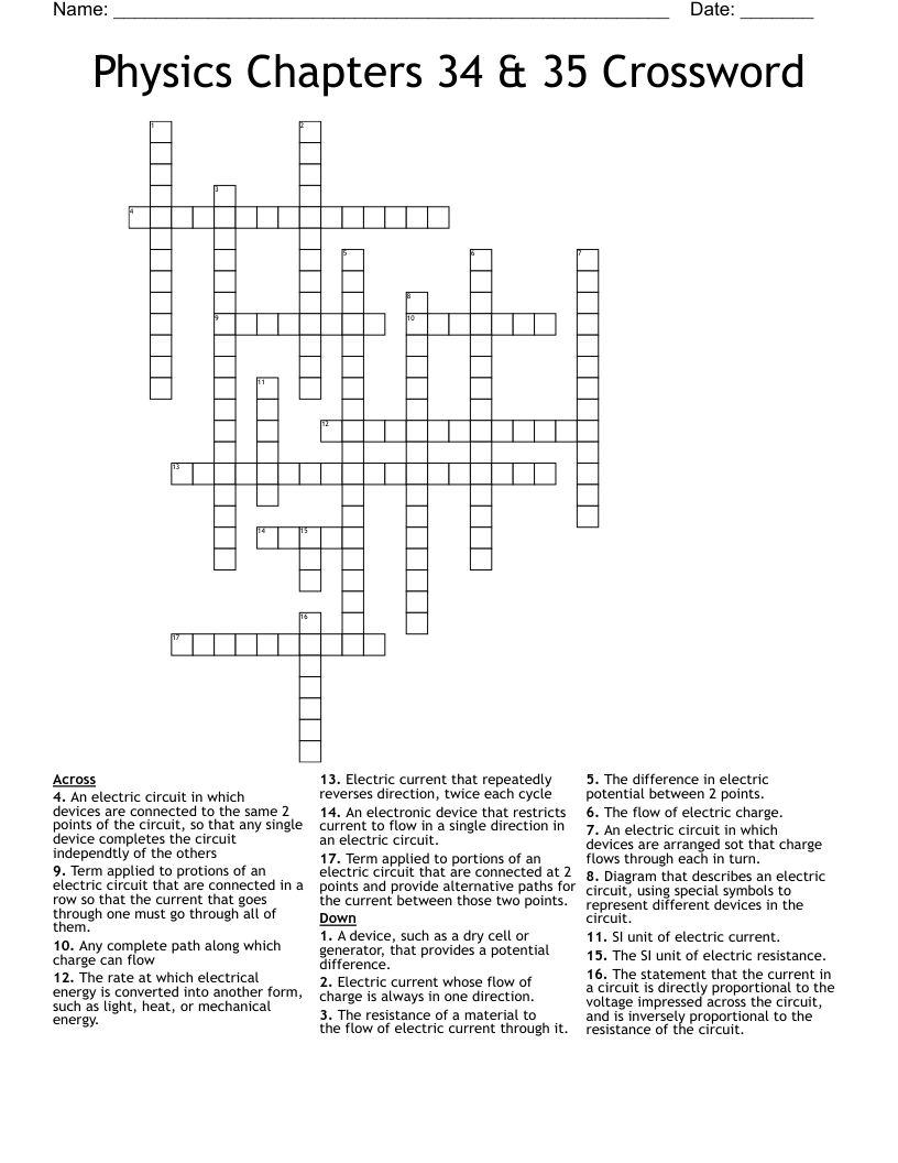 Physics Chapters 34 & 35 Crossword