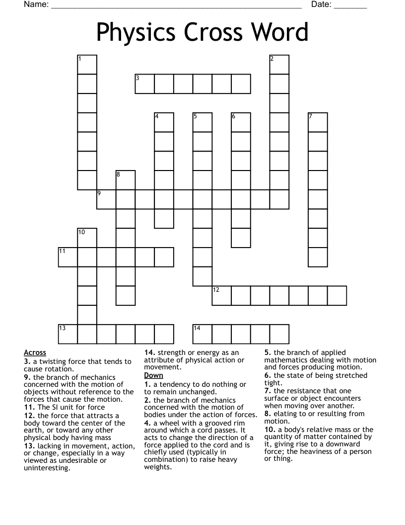 Physics Cross Word