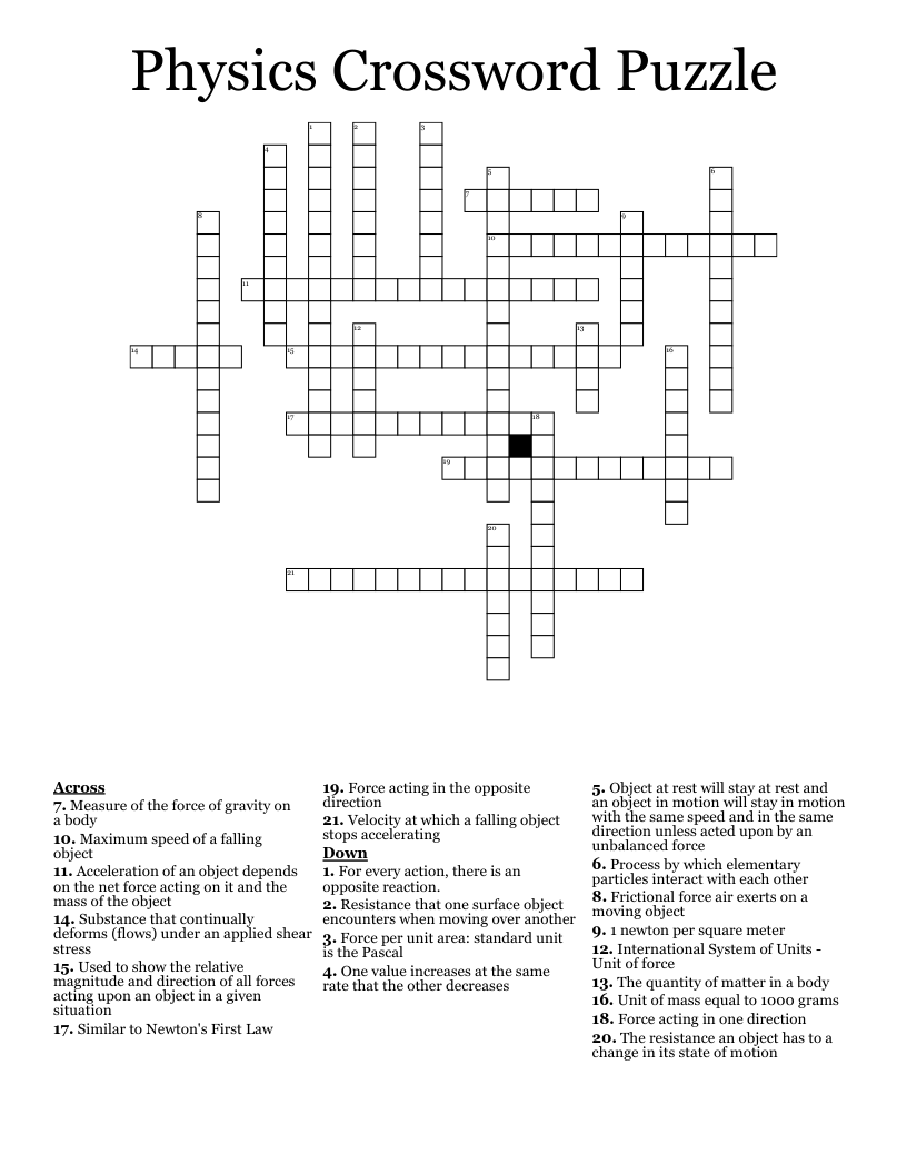 Physics Crossword Puzzle