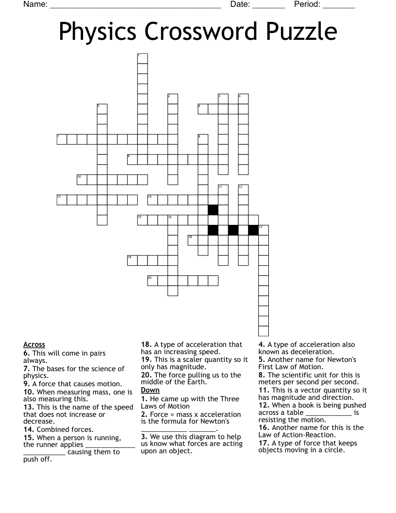 Physics Crossword Puzzle