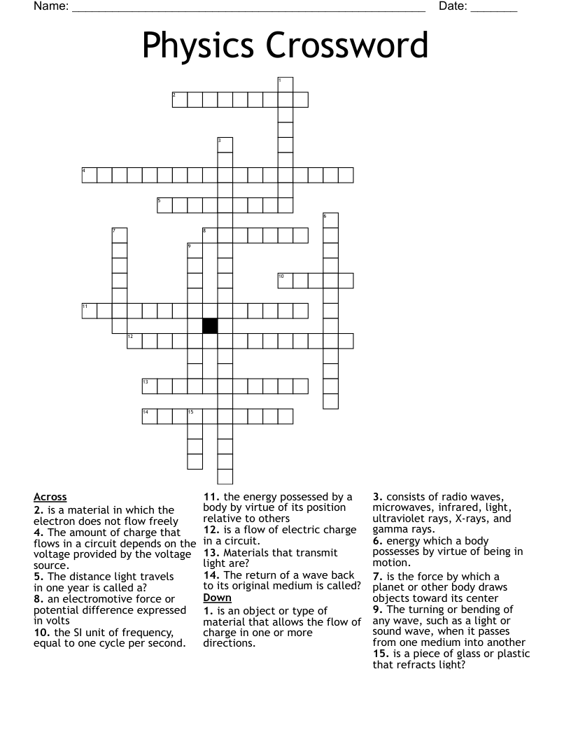Physics Crossword 