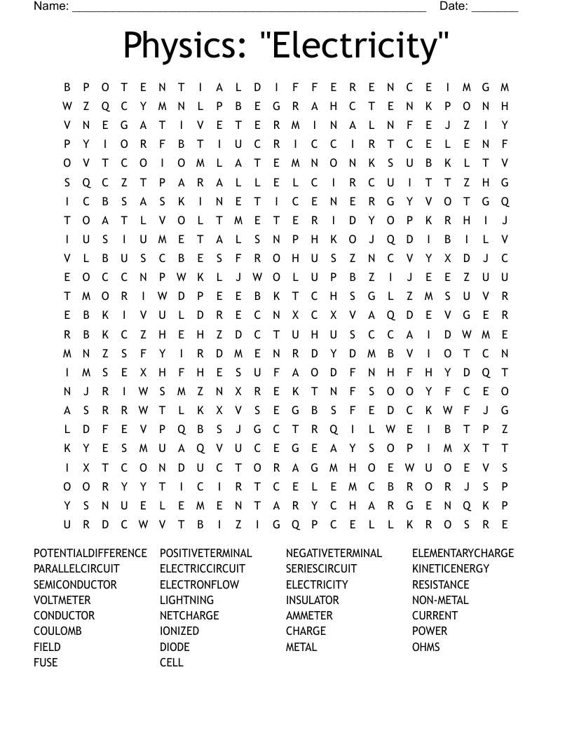 Physics: "Electricity" Word Search