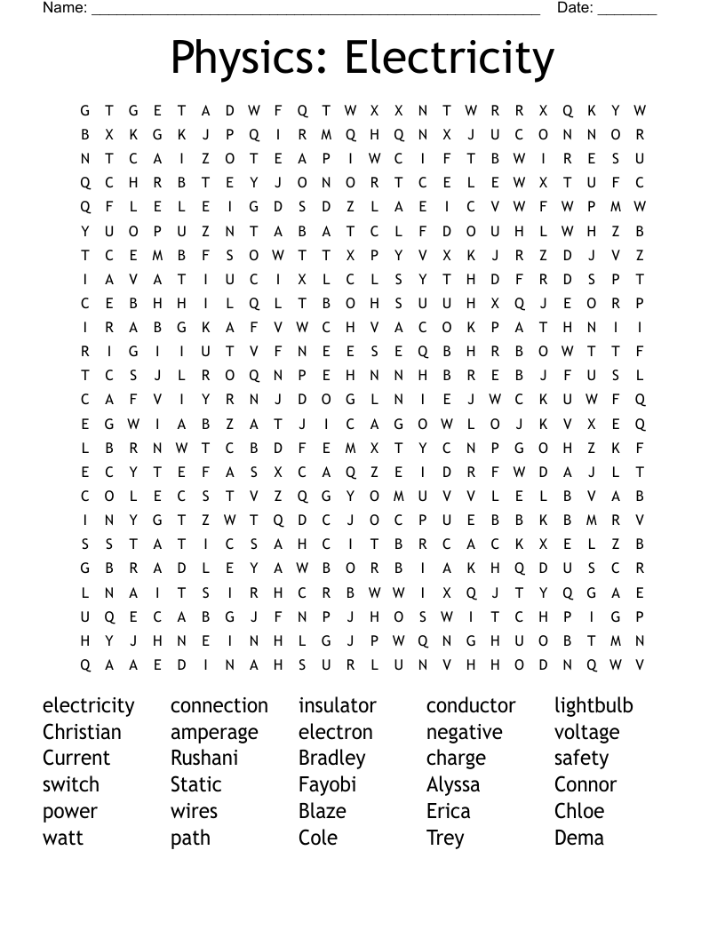 Physics: Electricity  Word Search