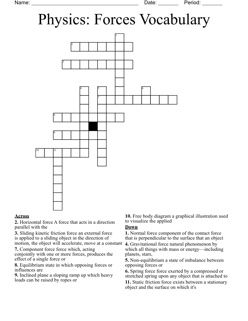 Physics: Forces Vocabulary Crossword