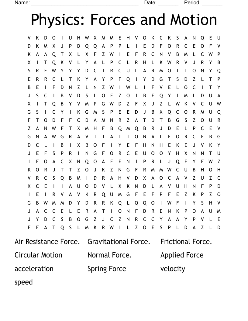 Physics: Forces and Motion Word Search