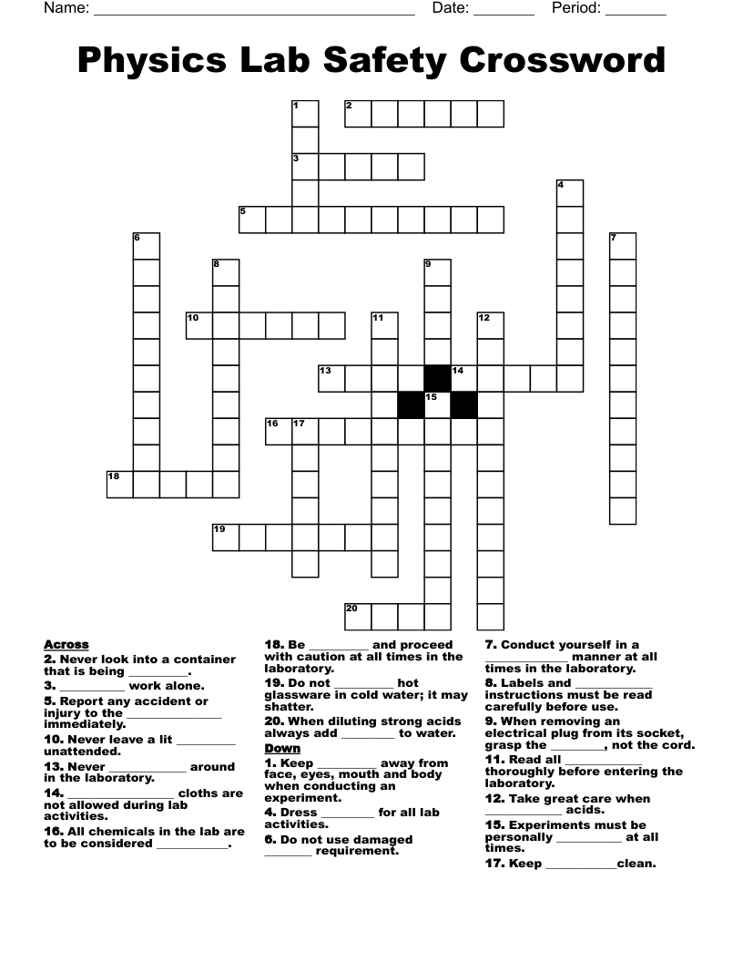 Physics Lab Safety Crossword