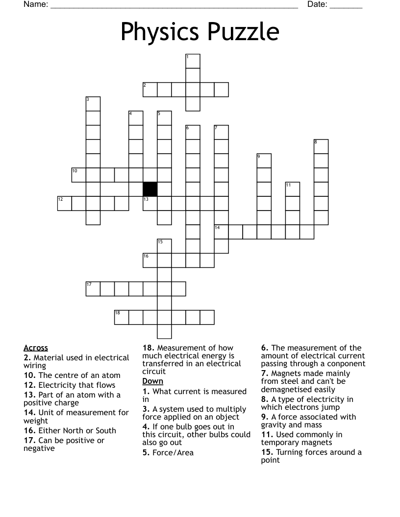 Physics Puzzle Crossword