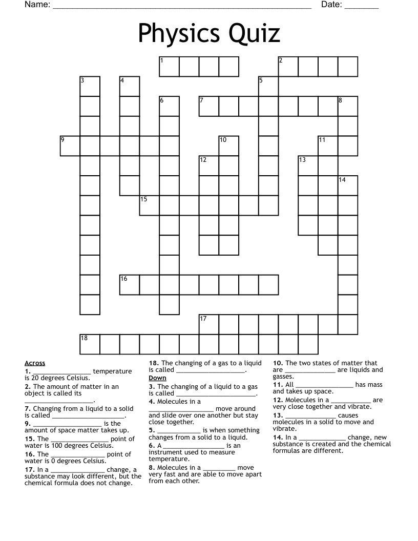 Physics Quiz Crossword