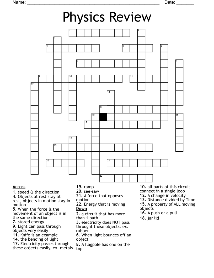 Physics Review Crossword