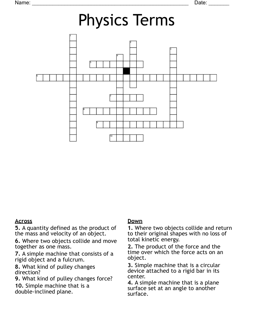 Physics Terms  Crossword