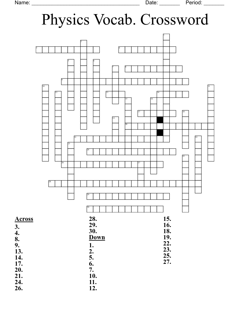 Physics Vocab. Crossword 