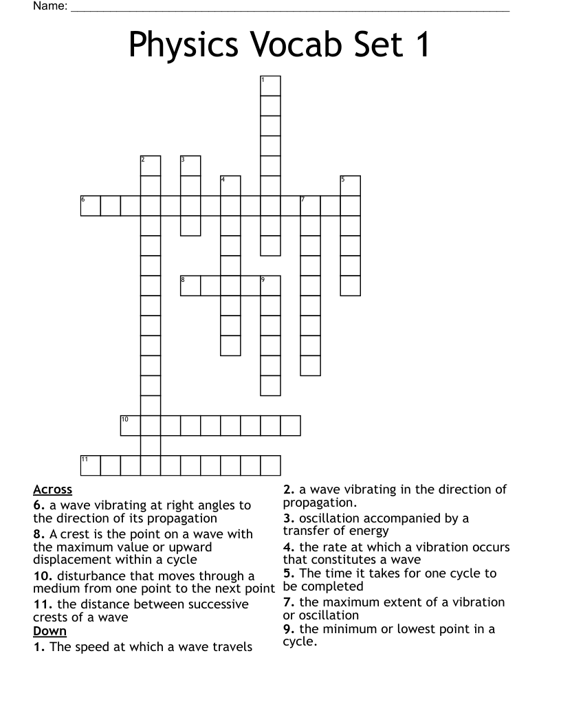 Physics Vocab Set 1 Crossword