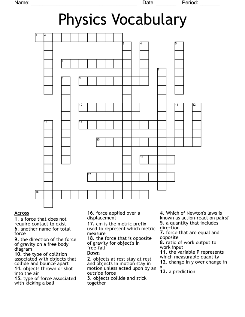 Physics Vocabulary Crossword