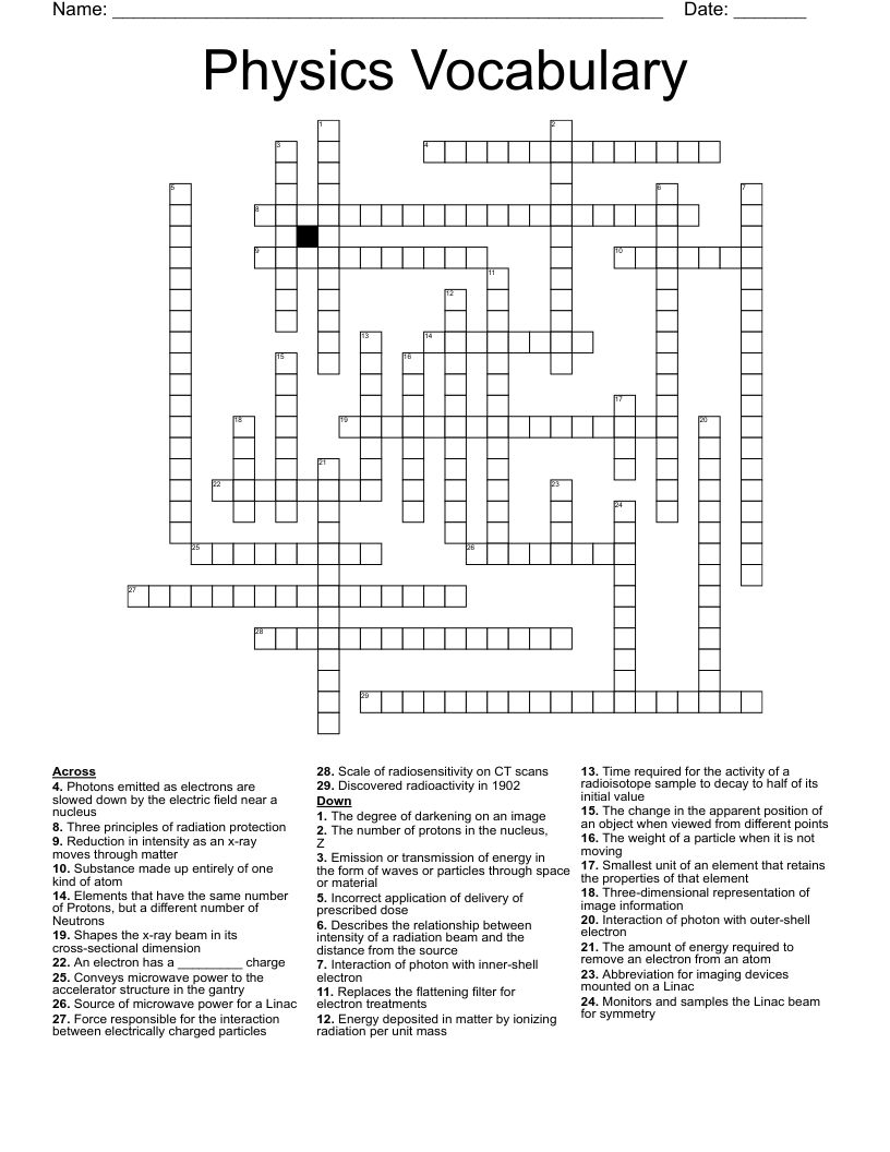 Physics Vocabulary Crossword