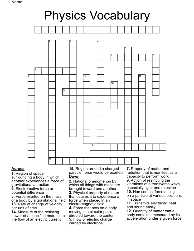 Physics Vocabulary Crossword