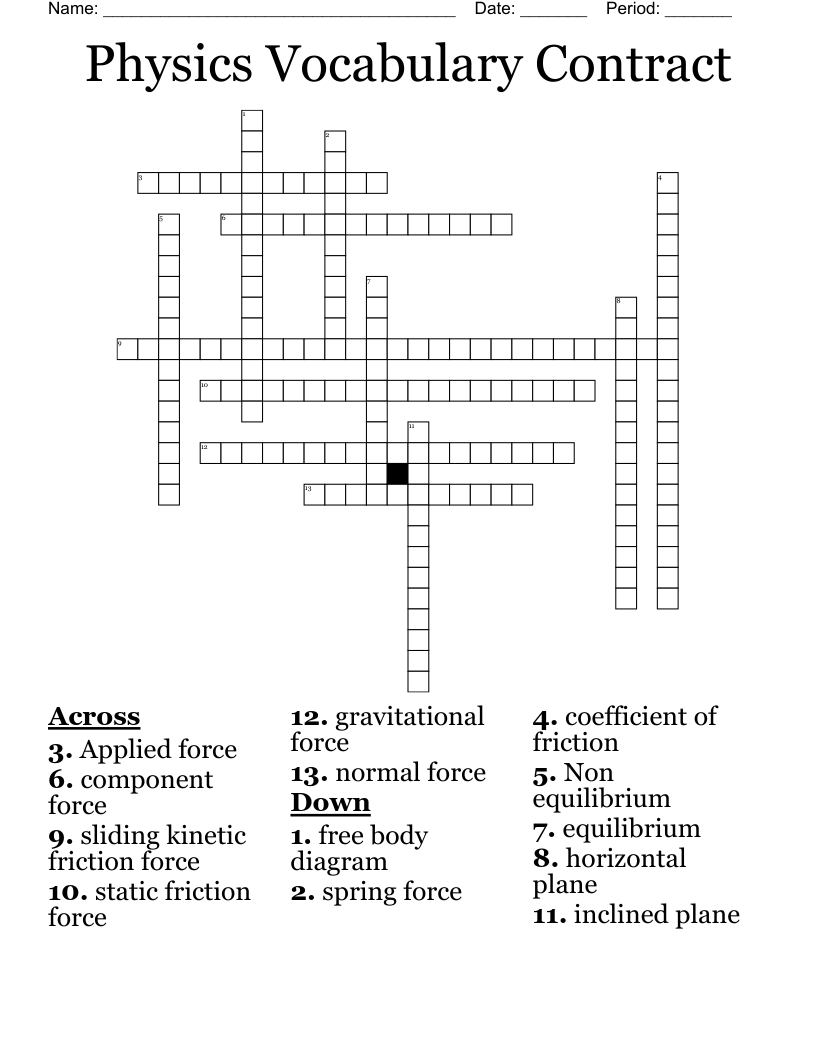 Physics Vocabulary Contract Crossword