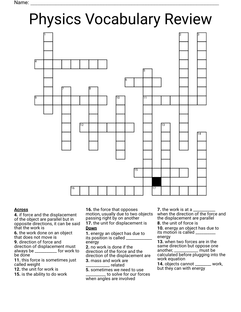 Physics Vocabulary Review Crossword