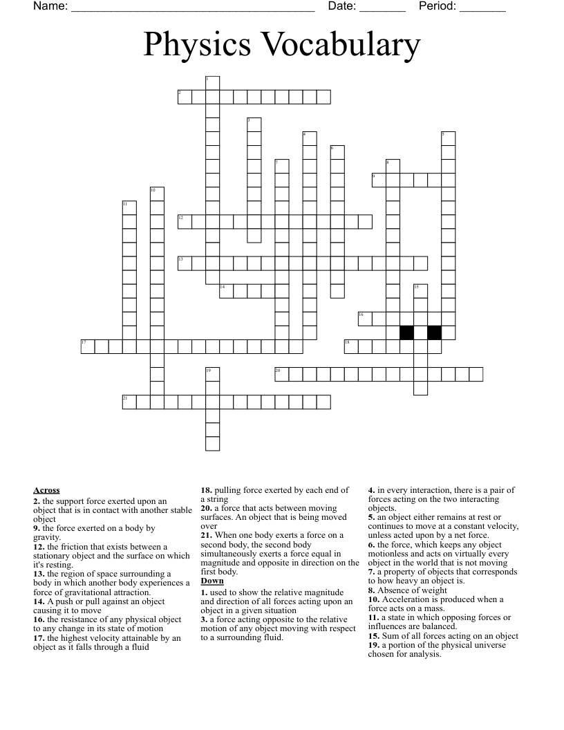 Physics Vocabulary  Crossword