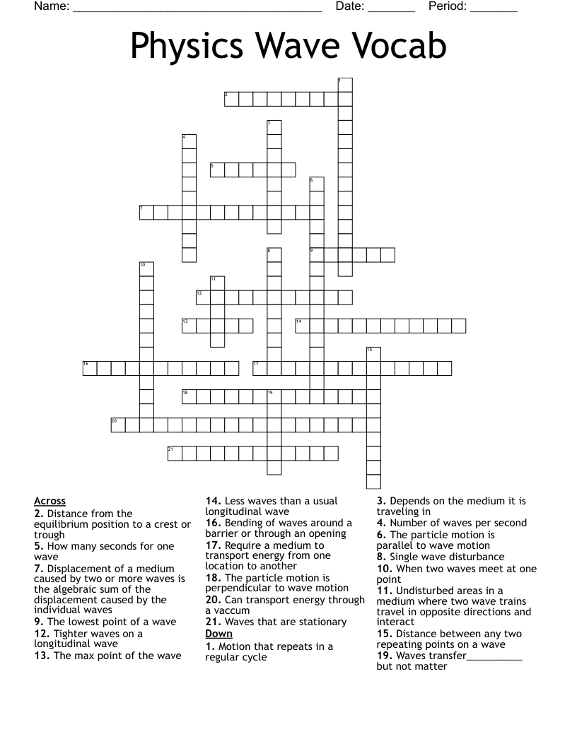 Physics Wave Vocab Crossword