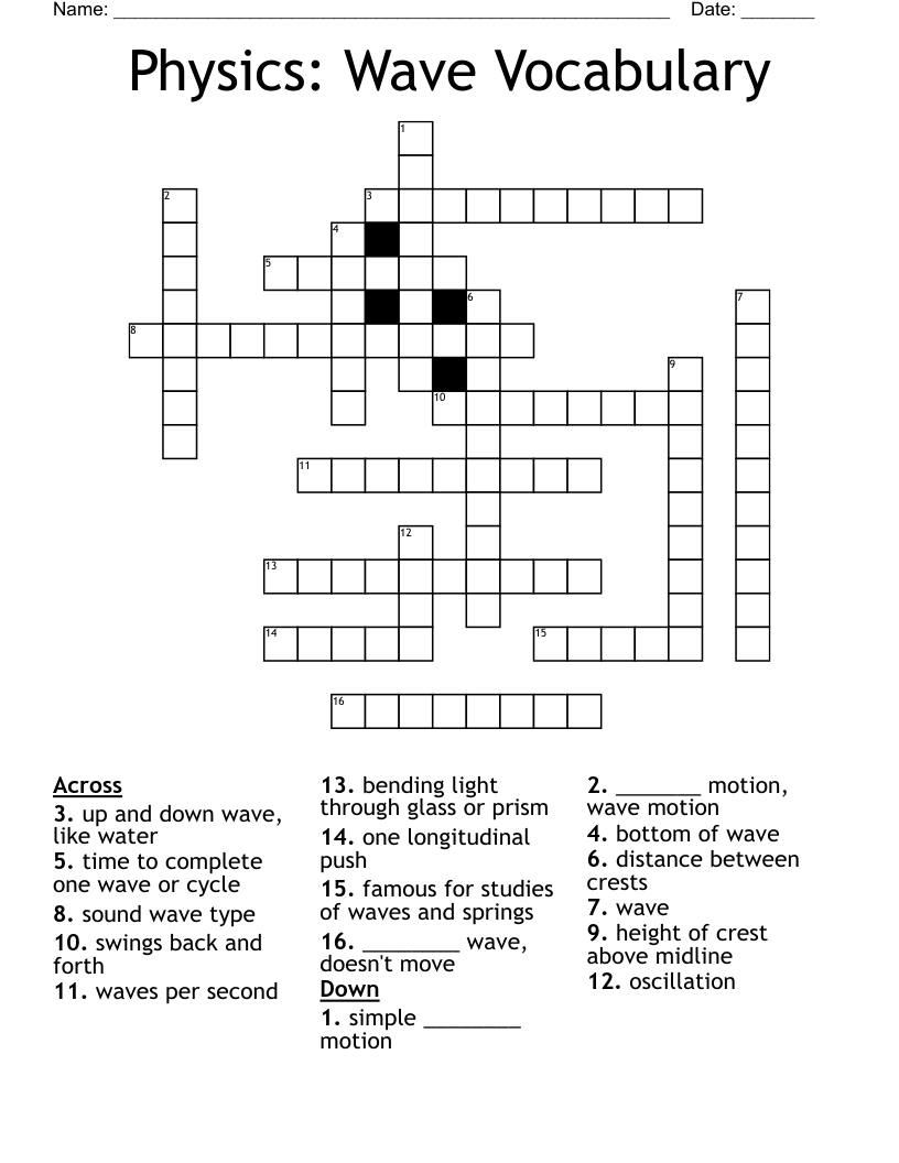 Physics: Wave Vocabulary Crossword