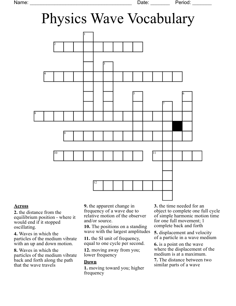 Physics Wave Vocabulary Crossword